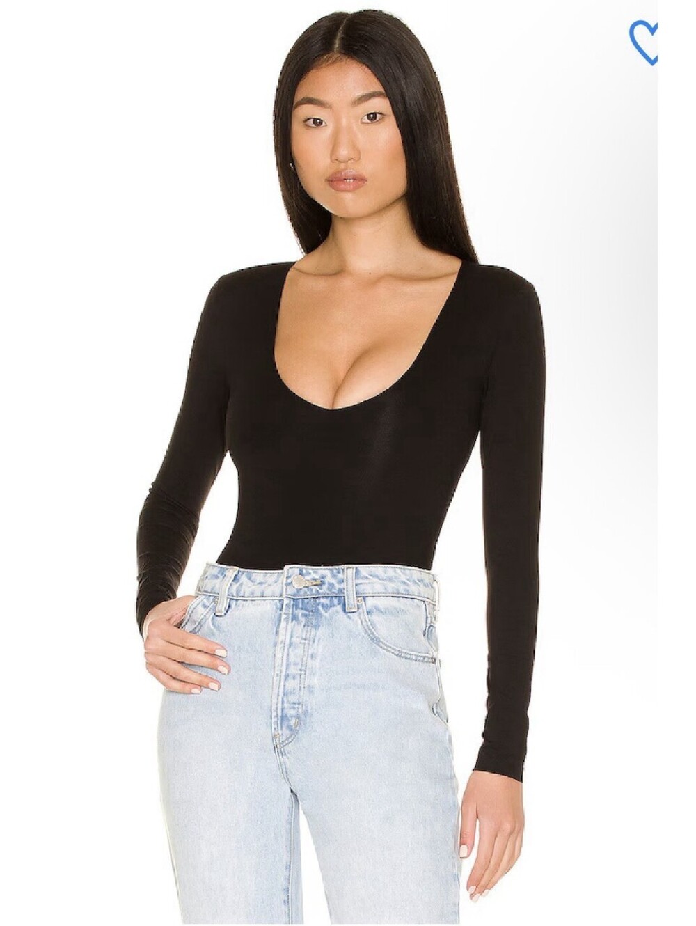SUPERDOWN Black malina deep v  Neck Long Sleeve bodysuit $60